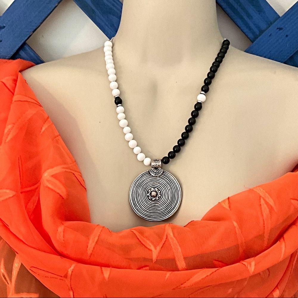 SALE….BLACK and WHITE Necklace Infinity Pendant. Customized to Fit